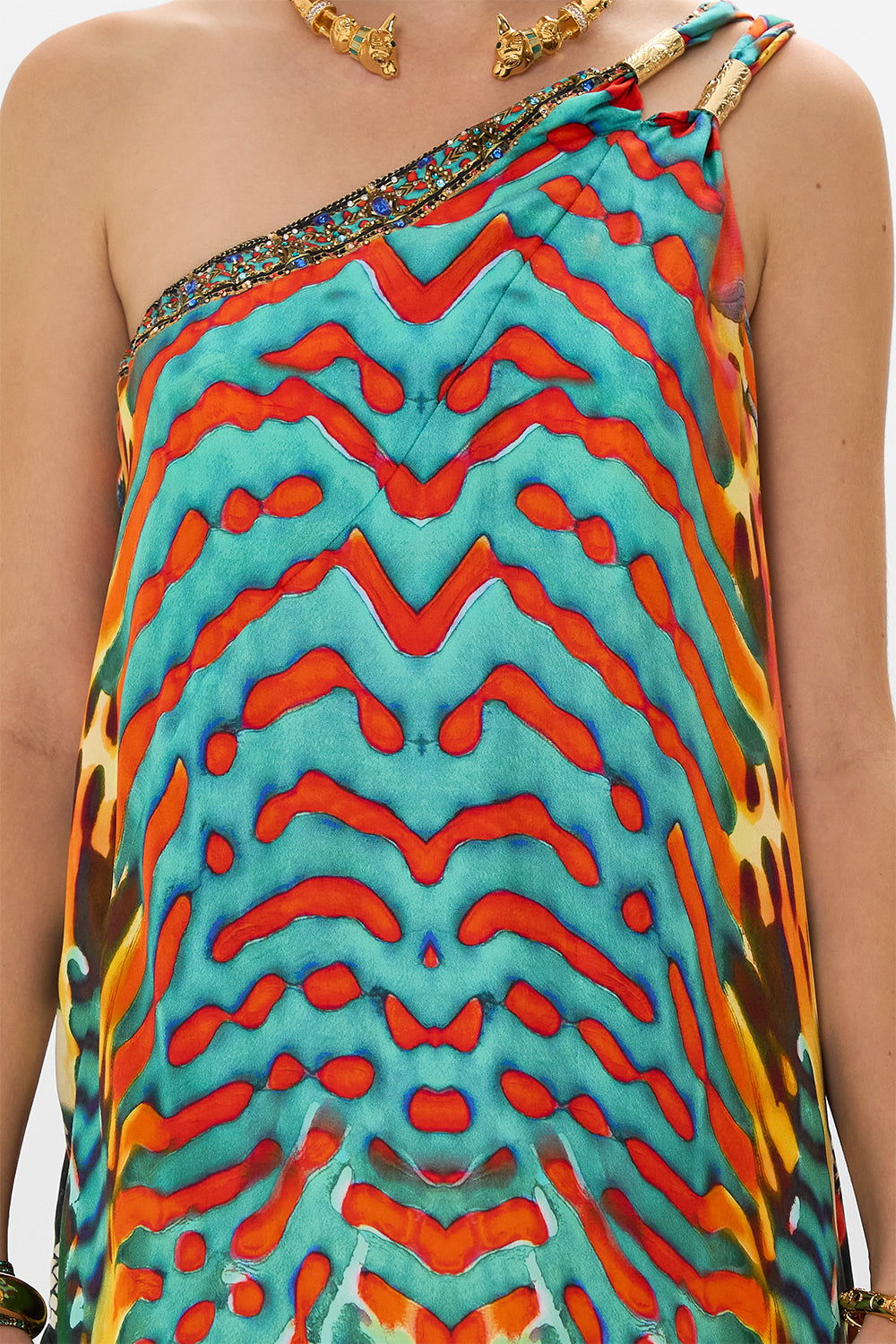 CAMILLA One Shoulder Buckle Dress in Desert Visions print.