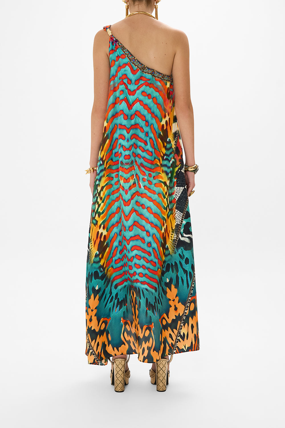 CAMILLA One Shoulder Buckle Dress in Desert Visions print.