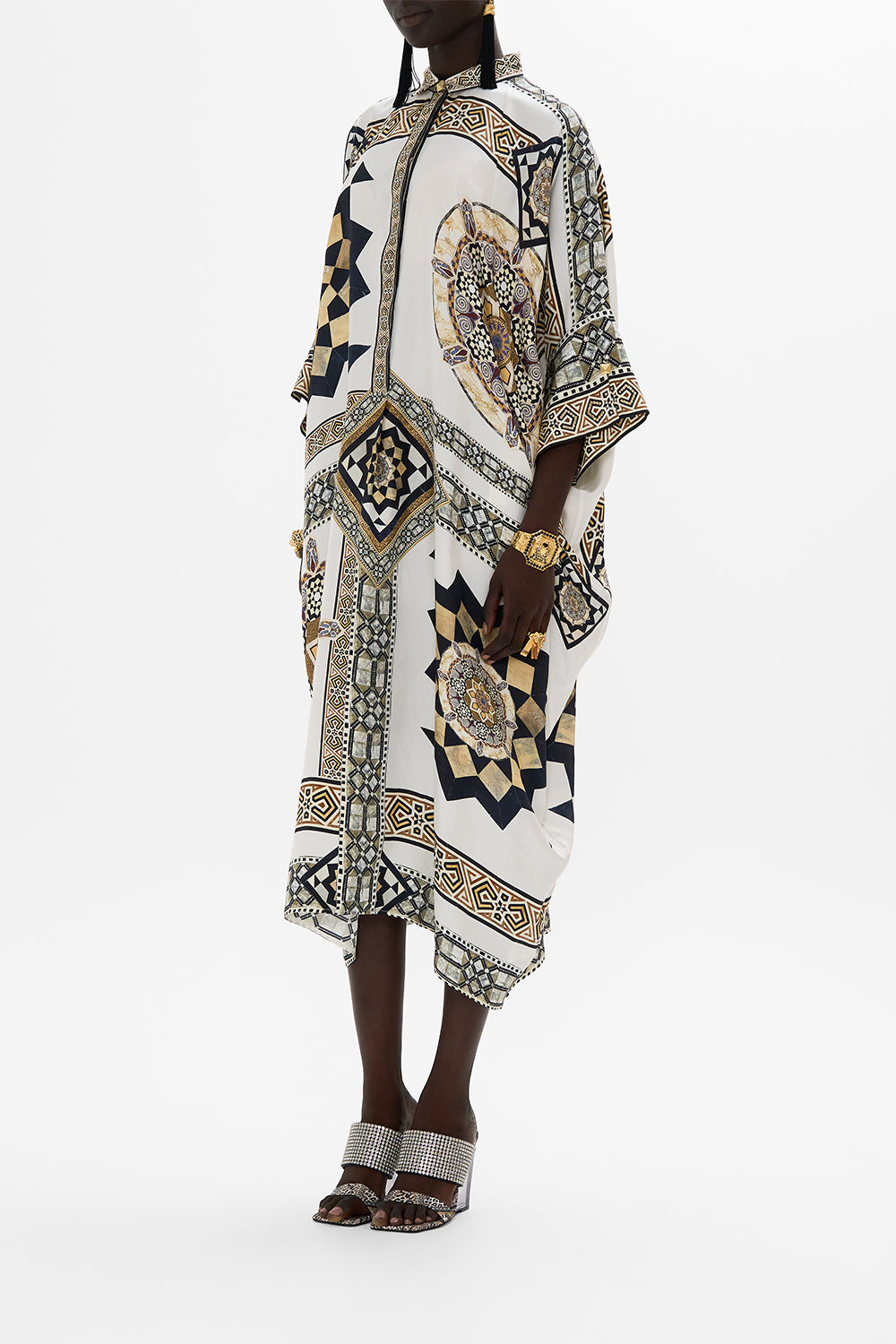 CAMILLA Batwing Kaftan in Tile Style Print.