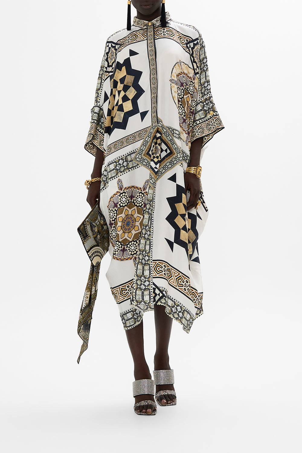 CAMILLA Batwing Kaftan in Tile Style Print.