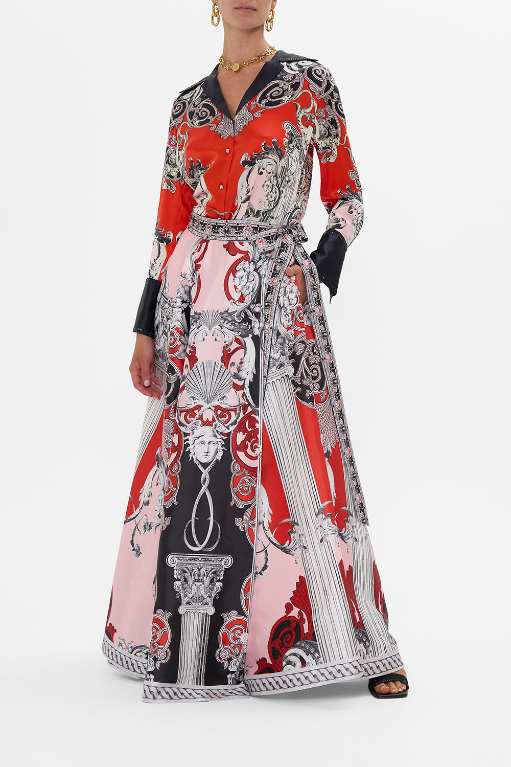 CAMILLA Maxi Wrap Skirt in Mark Of Medusa print