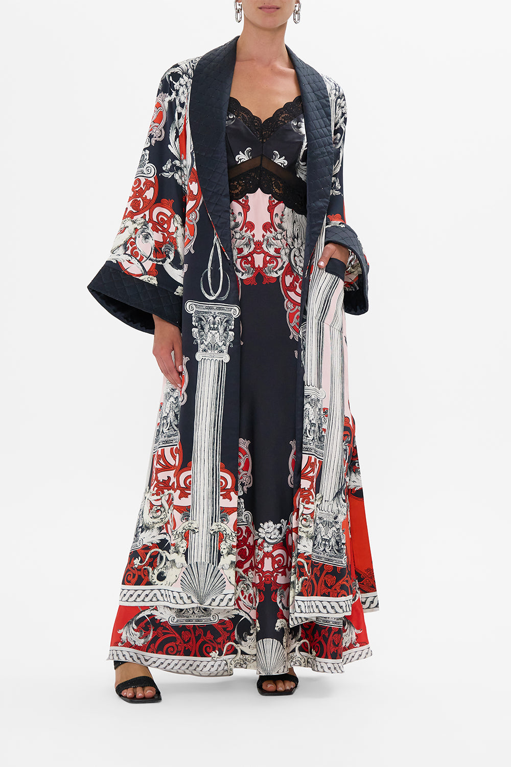 CAMILLA Long Robe With Flared Sleeve in Mark Of Medusa print