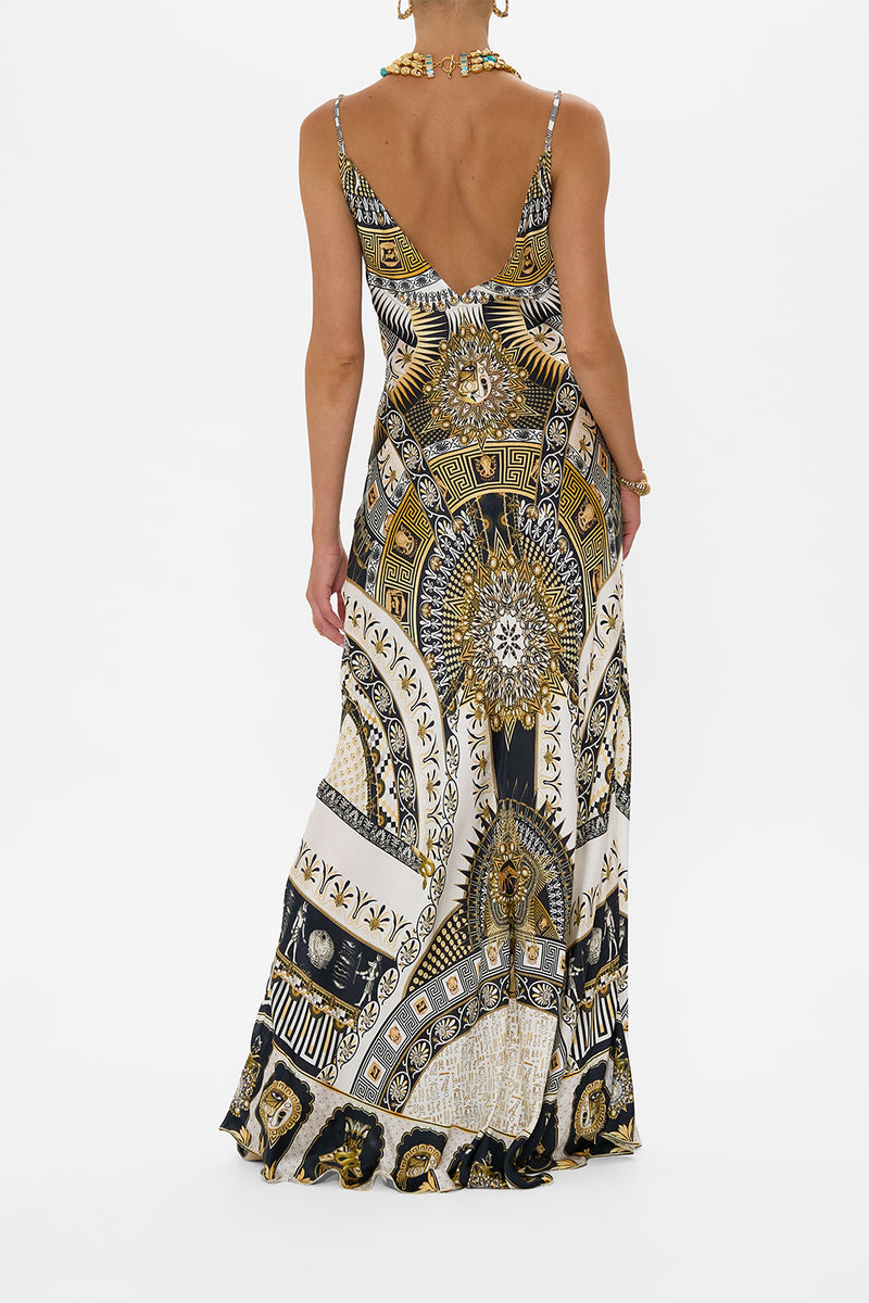 V NECK HARDWARE DRESS WITH NECK TIE TEMPLES OF DENDARA