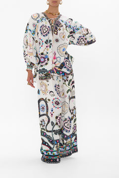 CAMILLA Blouson Blouse With Neck Tie in Nubian Wonderland print