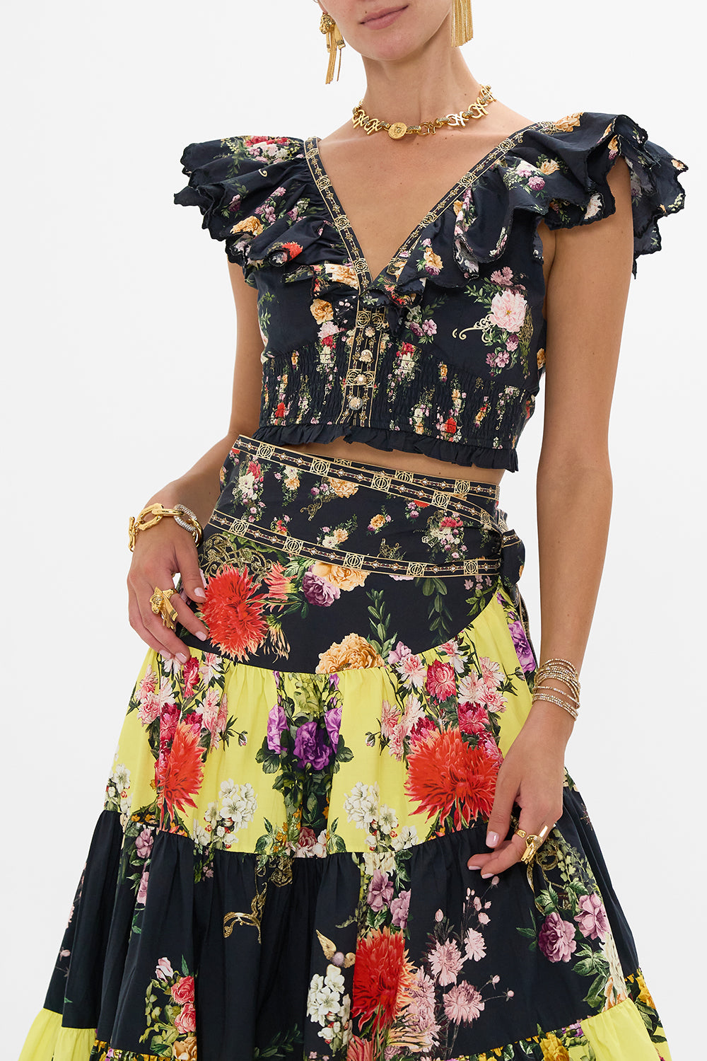 The Adorned In Alexandria Deep V Frill Short Sleeve Top | CAMILLA