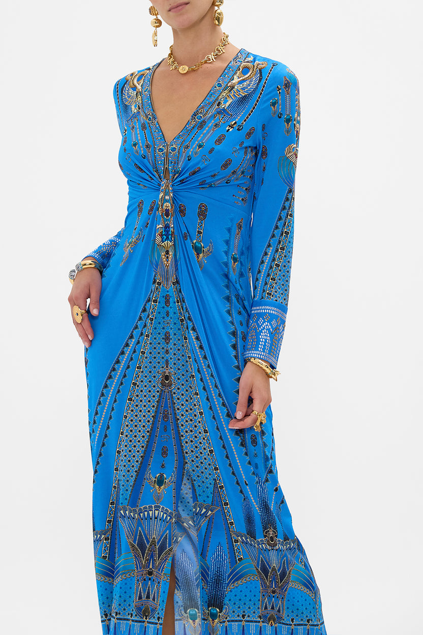 Camilladress V Neck Butterfly On Shoulder Drawstring Waist Dress