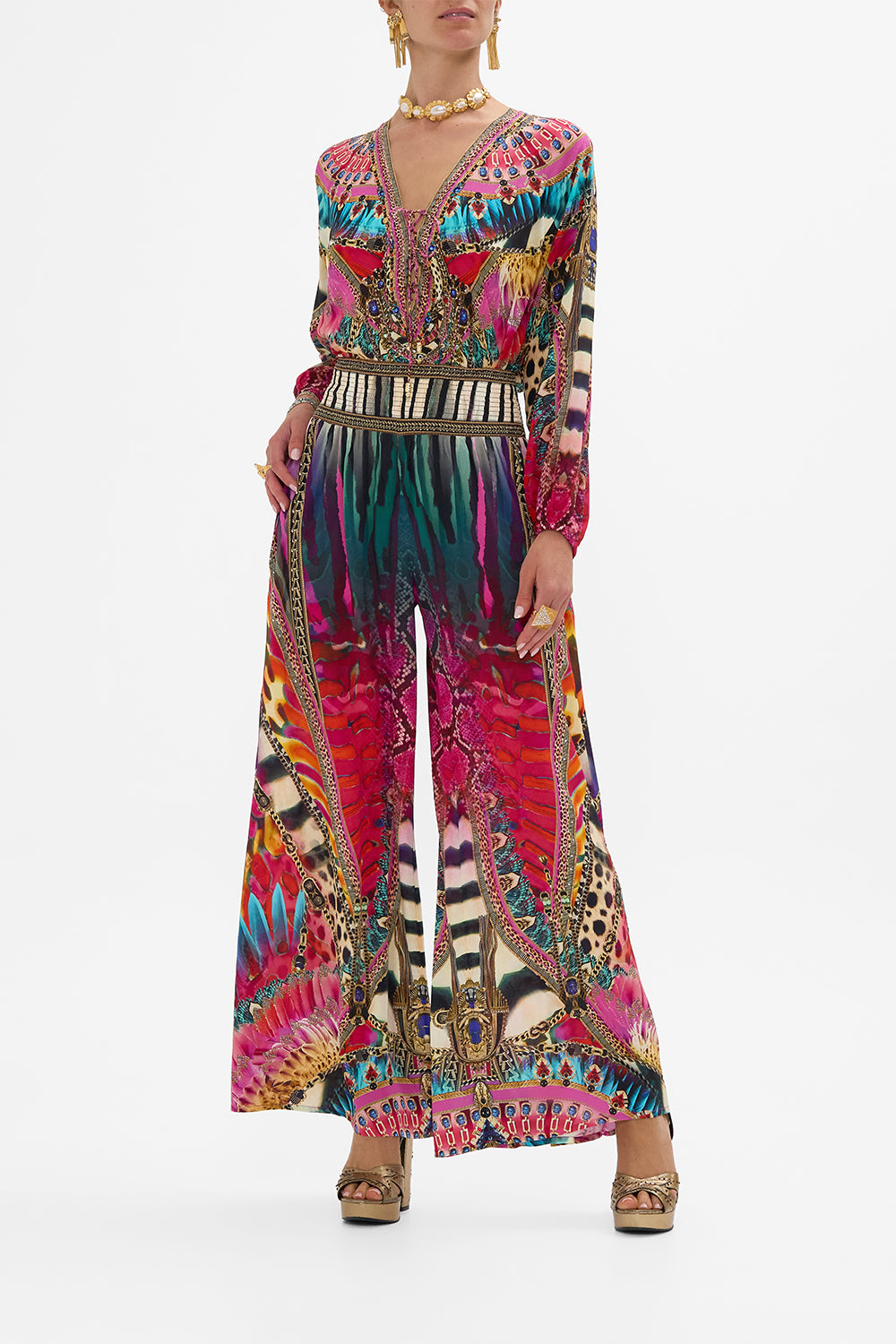 CAMILLA Shirred Waist Pant in Sahara Supernatural print.