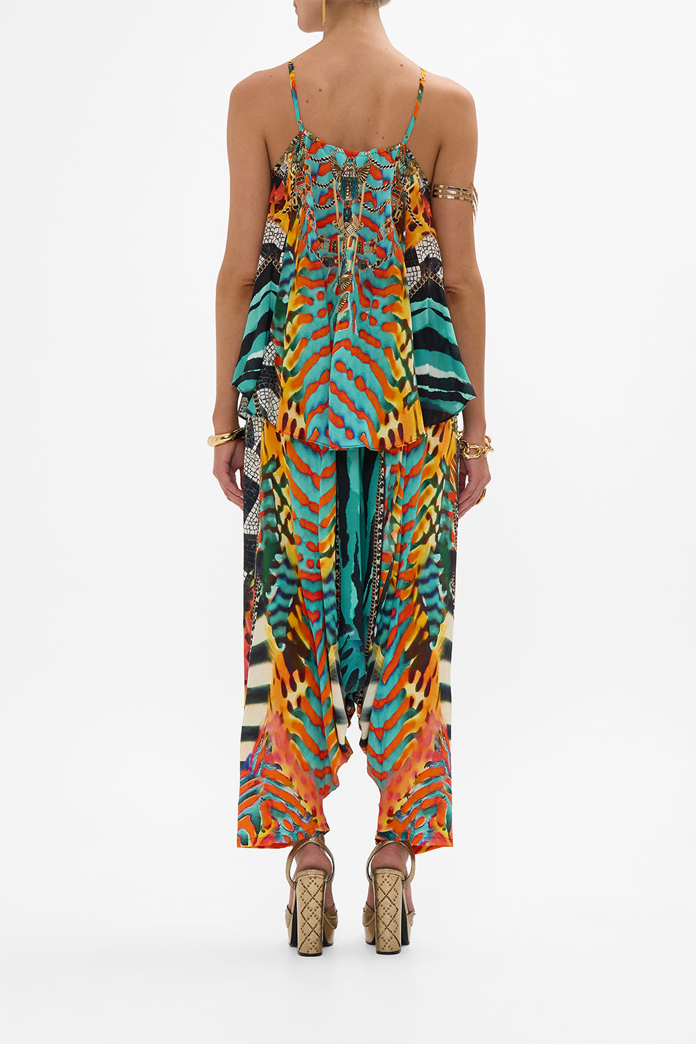 CAMILLA Gather Neck Hardware Top in Desert Visions print.