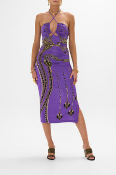 CAMILLA Cut Out Sleeveless Jersey Halter Neck Dress in Luxorland Lady print