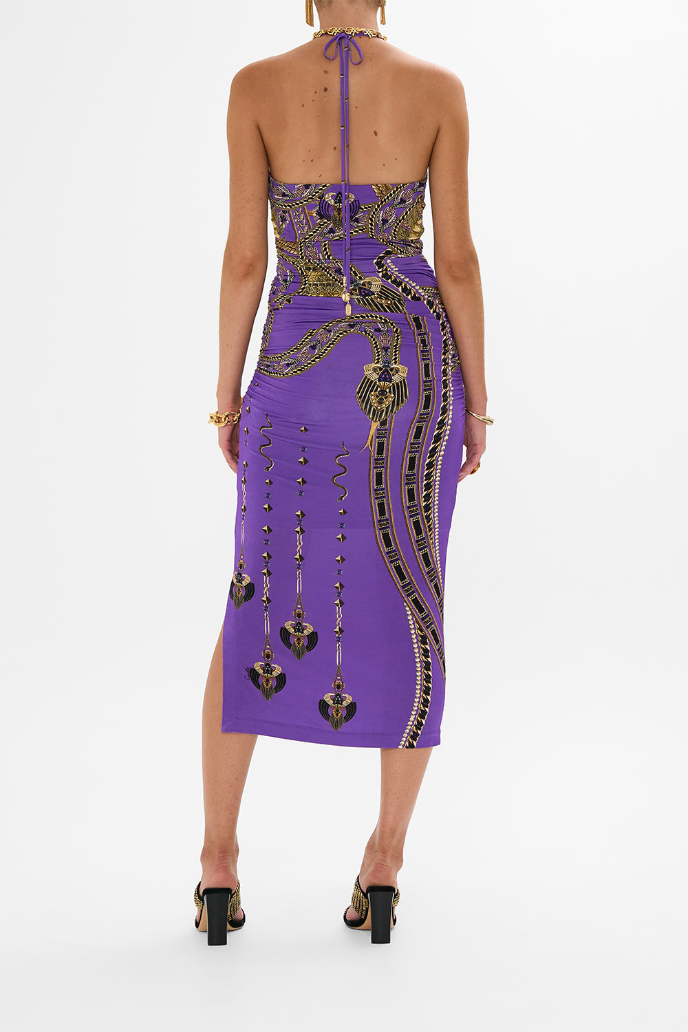 CUT OUT SLEEVELESS JERSEY HALTER NECK DRESS LUXORLAND LADY