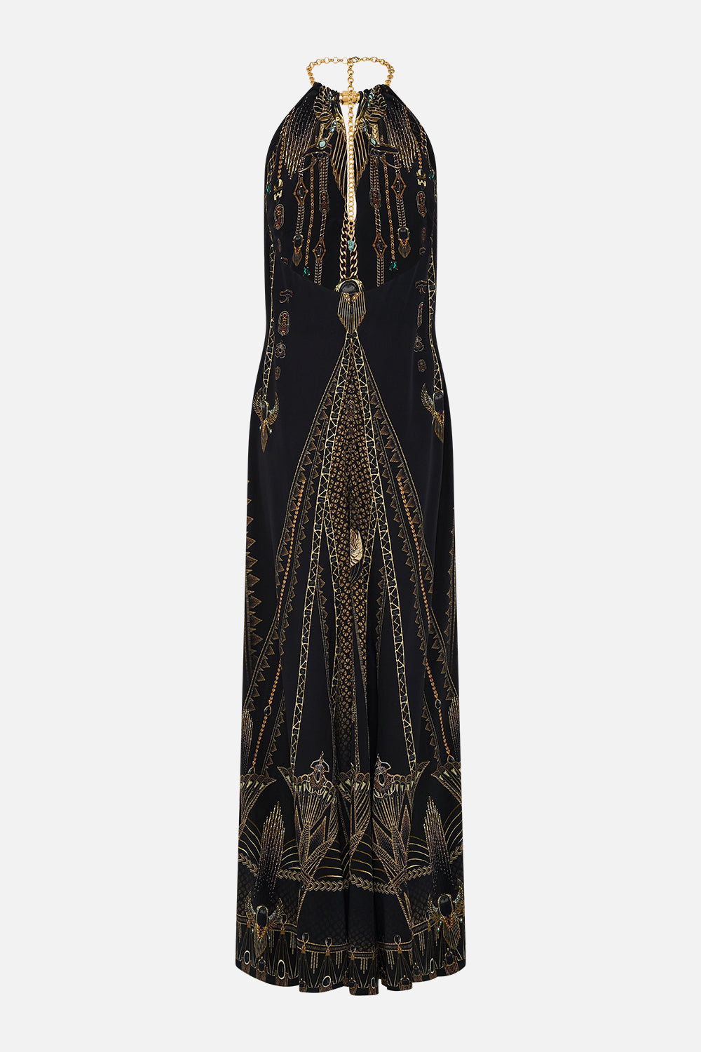 LOW BACK LONG DRESS WITH NECK HARDWARE CALL ME CLEOPATRA