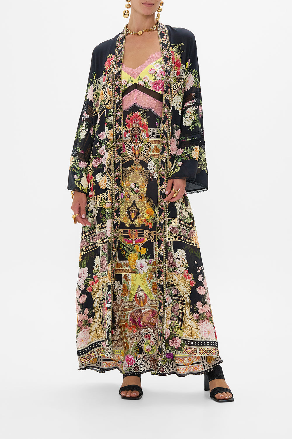 CAMILLA Flare Sleeve Long Robe in Adorned In Alexandria print