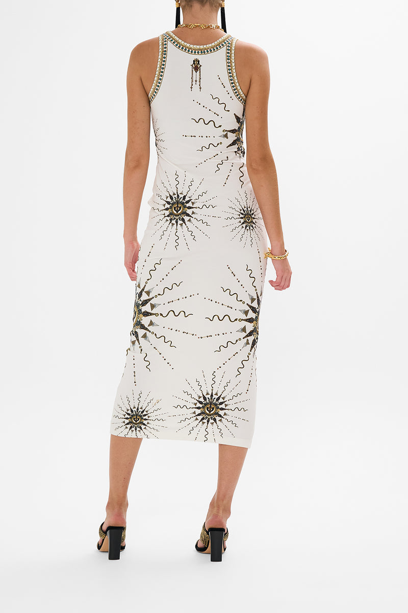 PLUNGE NECK DRAPED SHOULDER DRESS GODDESS ENERGY