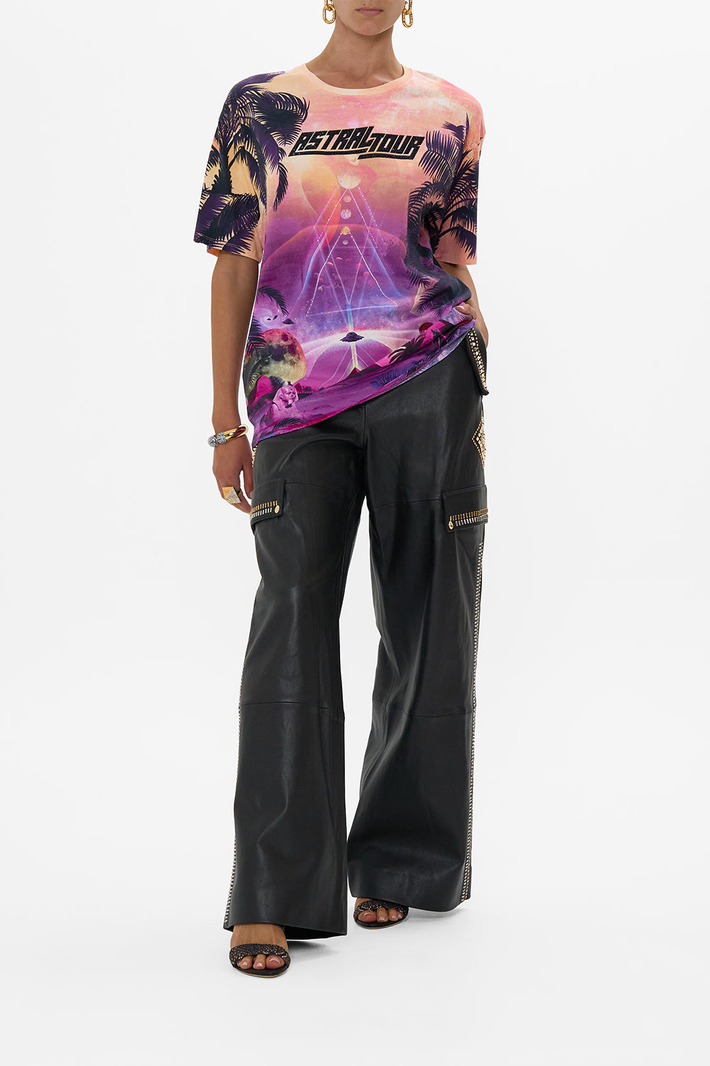 CAMILLA Oversized Band Tee - Purple/Multi in Luxorland Lady print