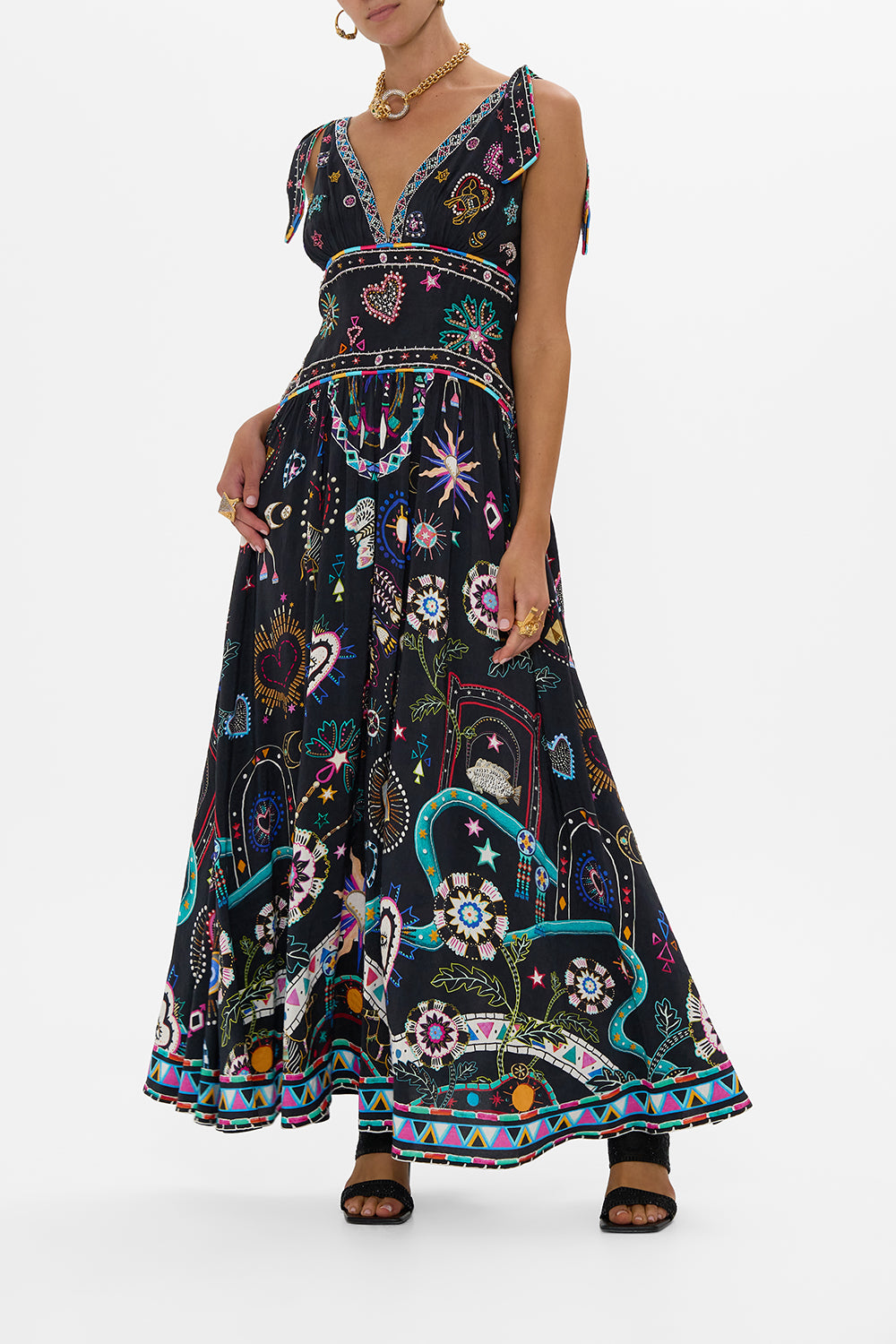 CAMILLA Tie Shoulder Dress in Nubian Nights print