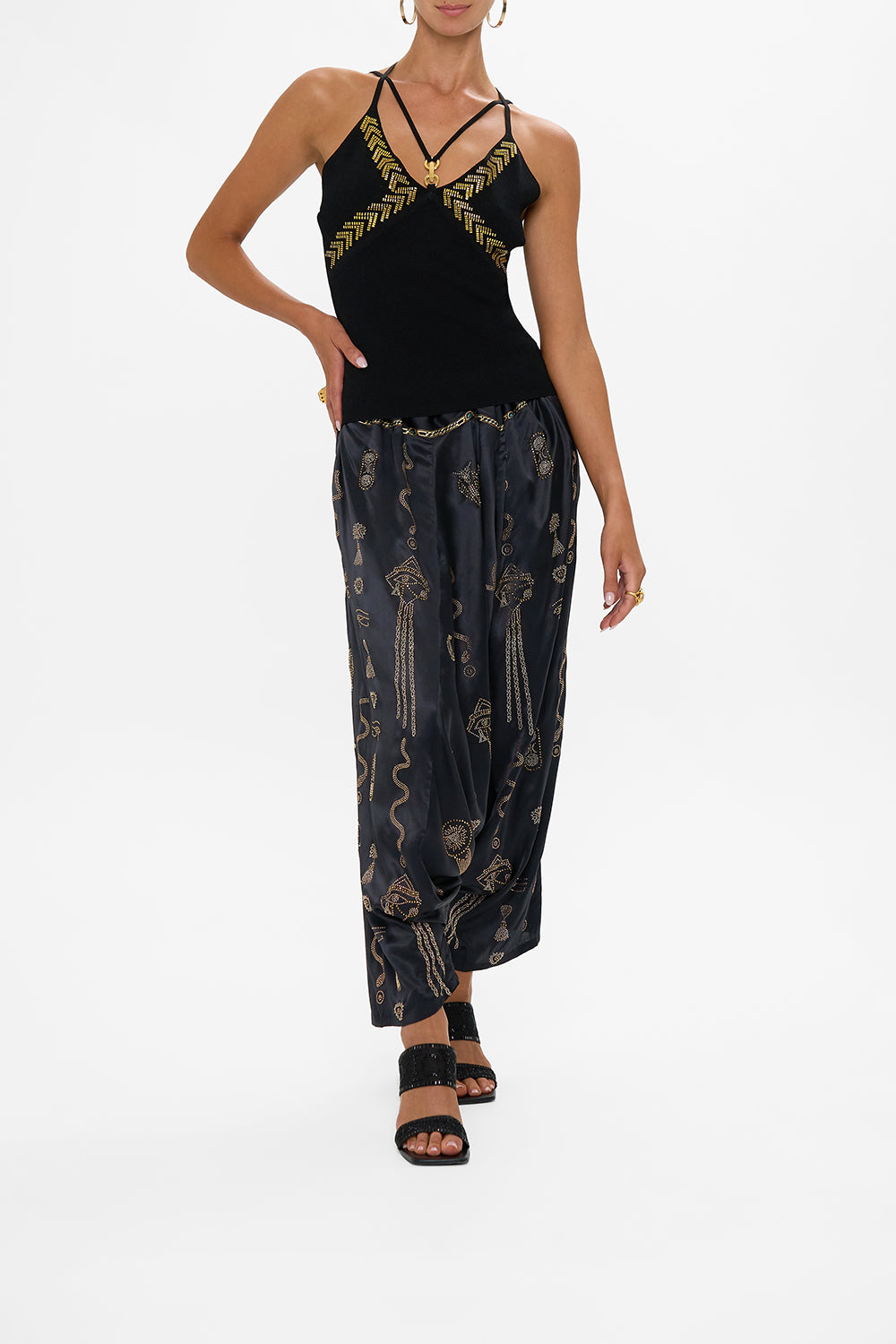 CAMILLA Fitted Knit Top With Hardware in Call Me Cleopatra print