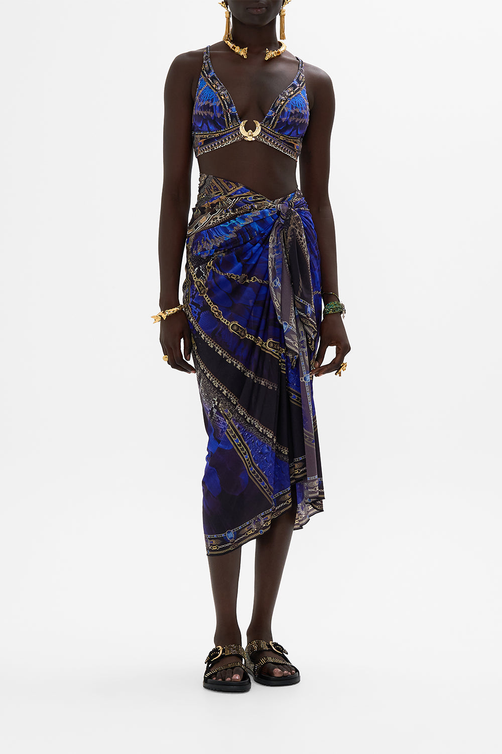 CAMILLA High Tri Bra with Pleats and Trim in Other Side of the Oasis print.