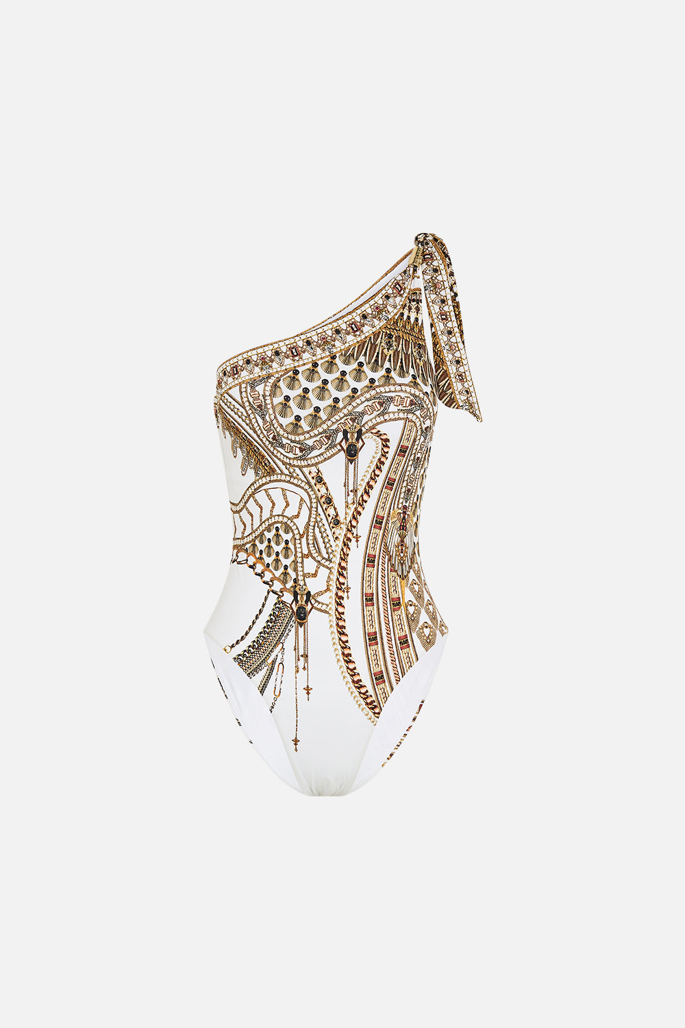 ONE SHOULDER TIE ONE PIECE WITH TRIM GODDESS ENERGY