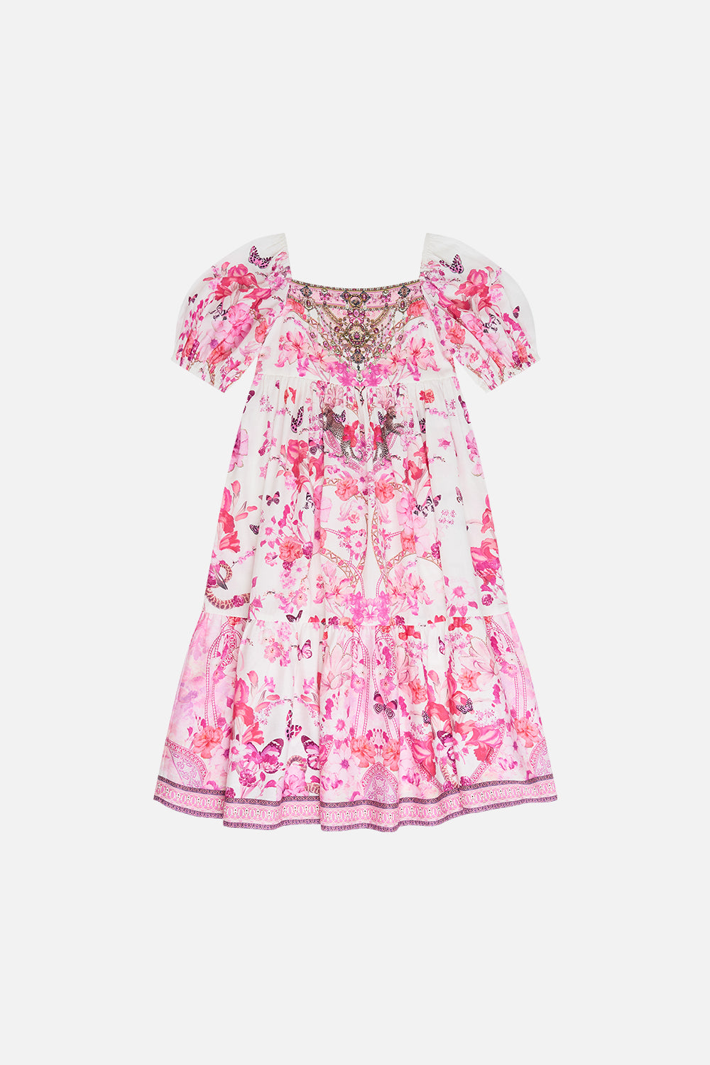 CAMILLA Kids Midi Dress With Puff Sleeve 4-10 in Botanical Novella print