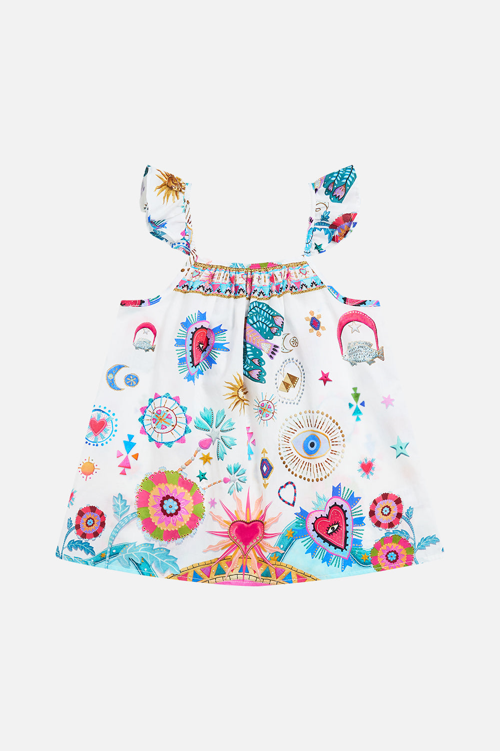 CAMILLA Babies Dress With Frills in Rainbow Roads print