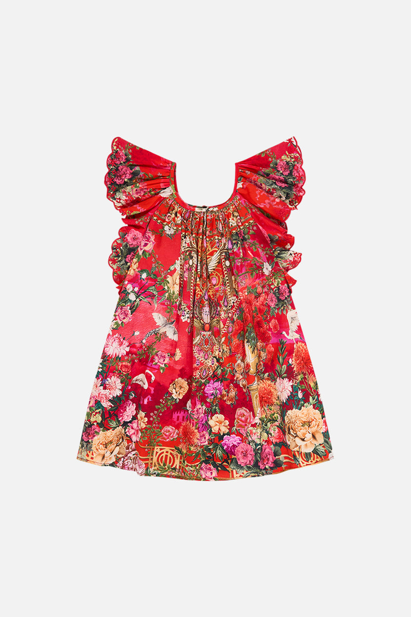 KIDS FRILL SLEEVE TOP 12-14 NATURES KALEIDOSCOPE