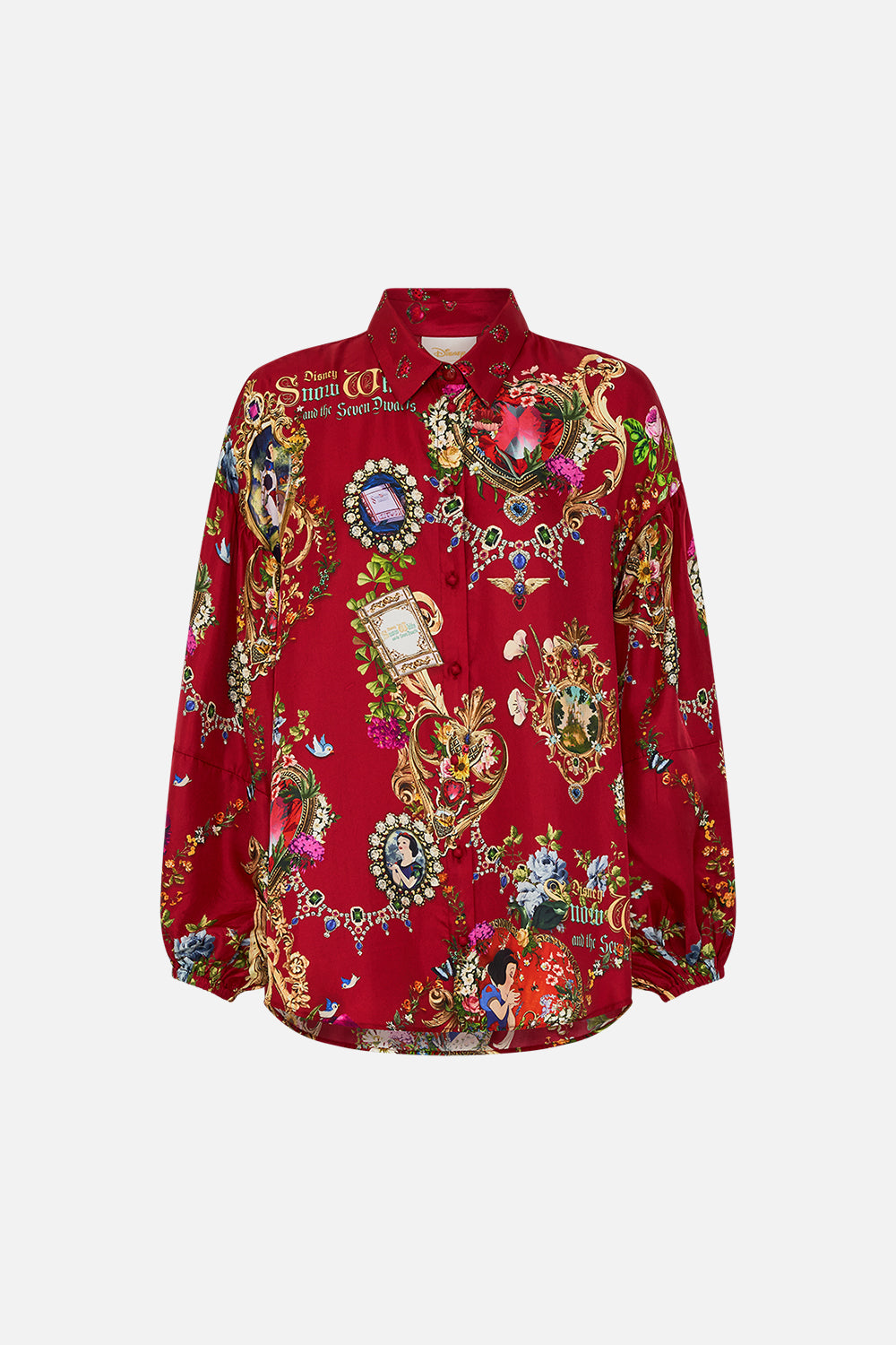 Disney CAMILLA silk blouse in Just One Bite Snow White print