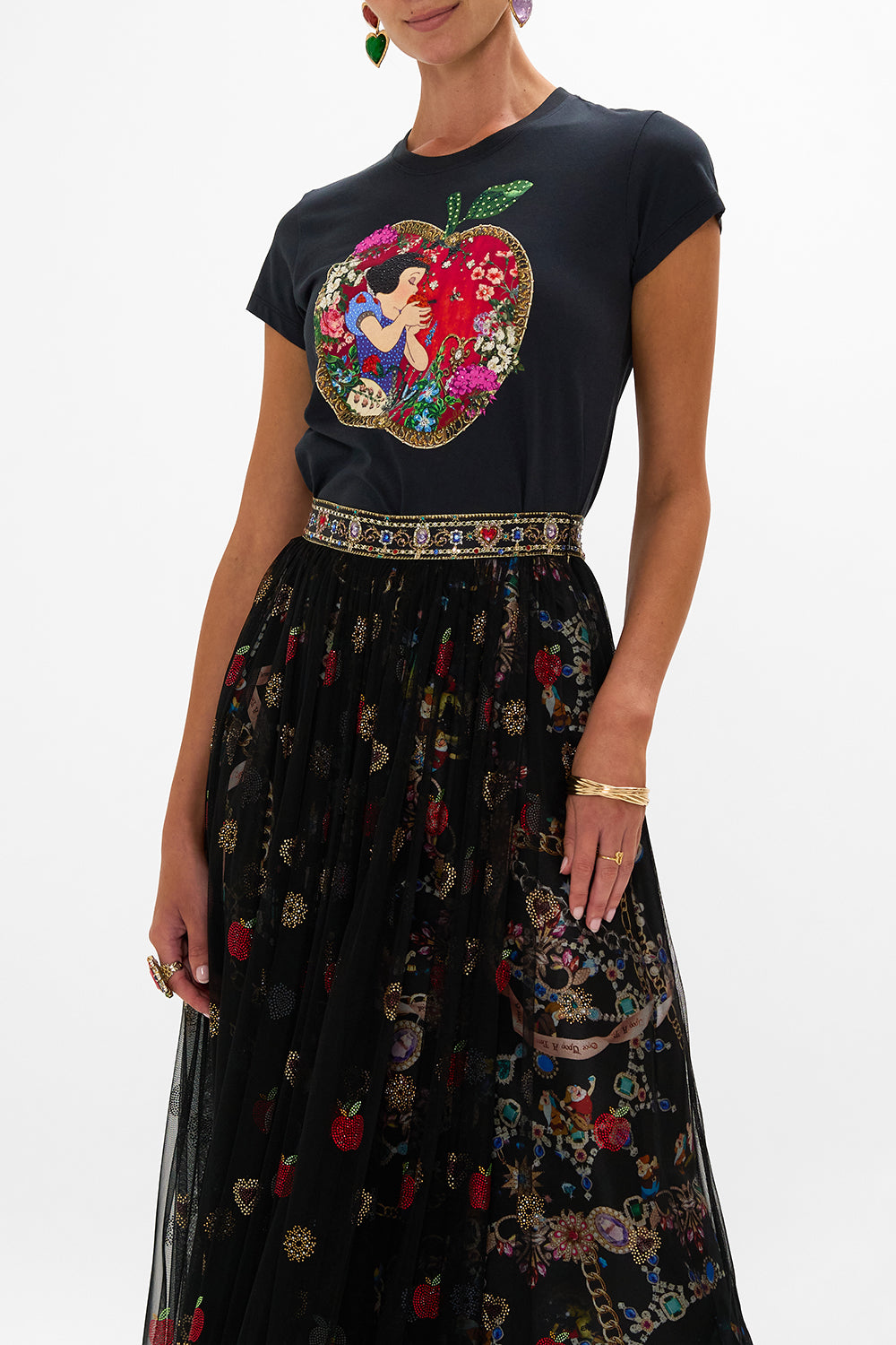 Disney CAMILLA slim fit graphic tee in Happily Ever After print