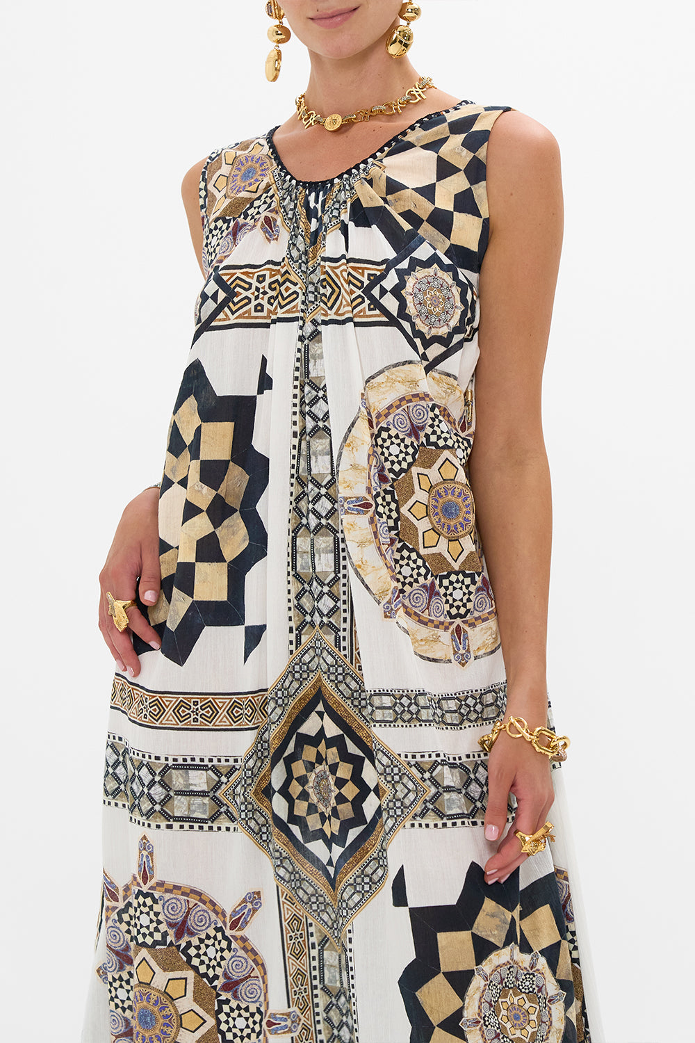 PANELLED TANK DRESS WITH CURVED HEM TILE STYLE