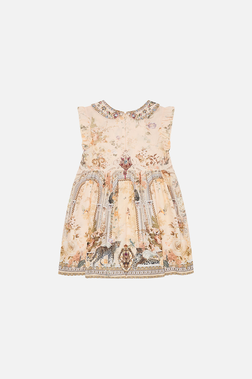 CAMILLA Low Back Long Dress with Neck Hardware in Sahara Supernatural print.