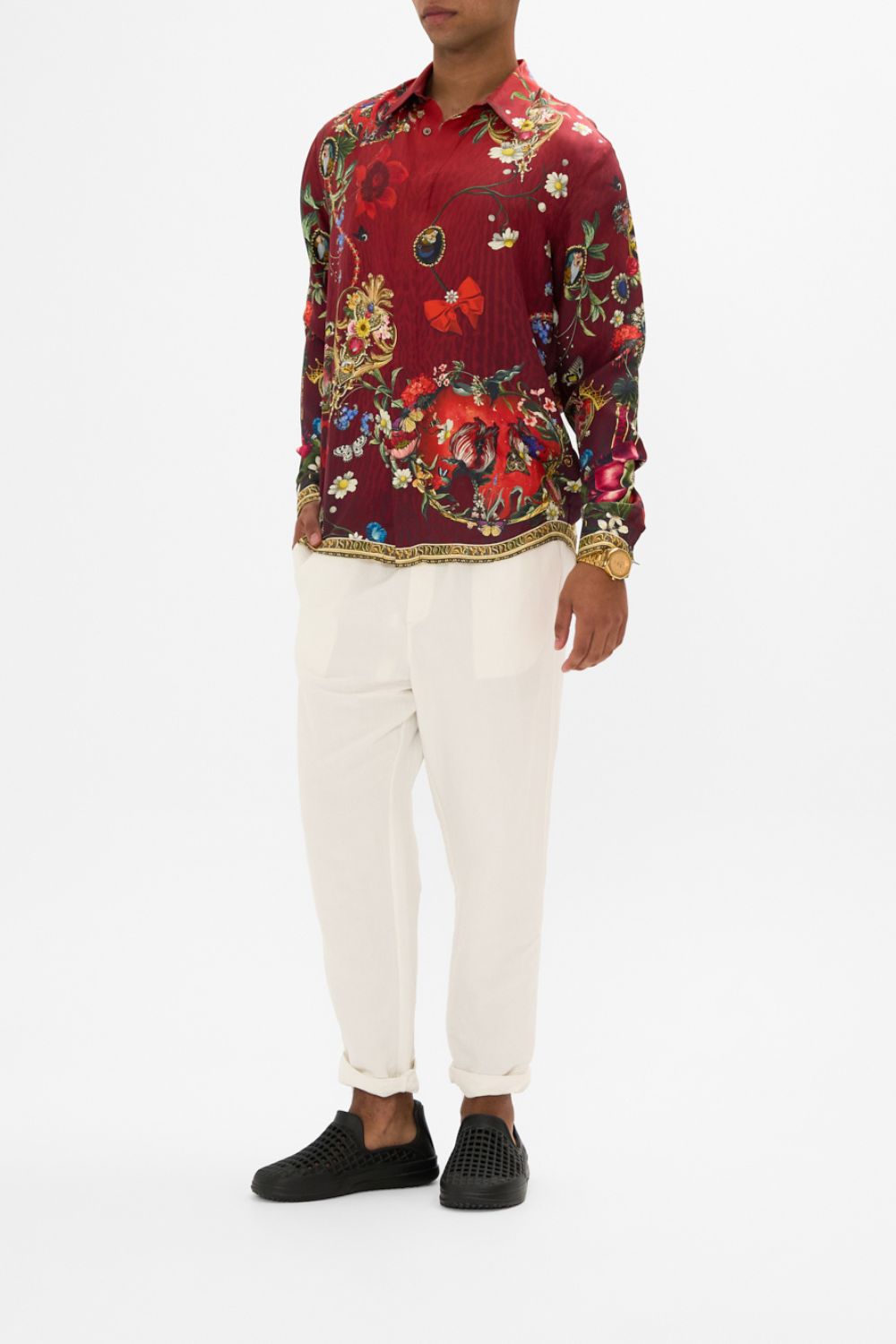 LONG SLEEVE HIDDEN PLACKET SHIRT JUST ONE BITE SNOW WHITE