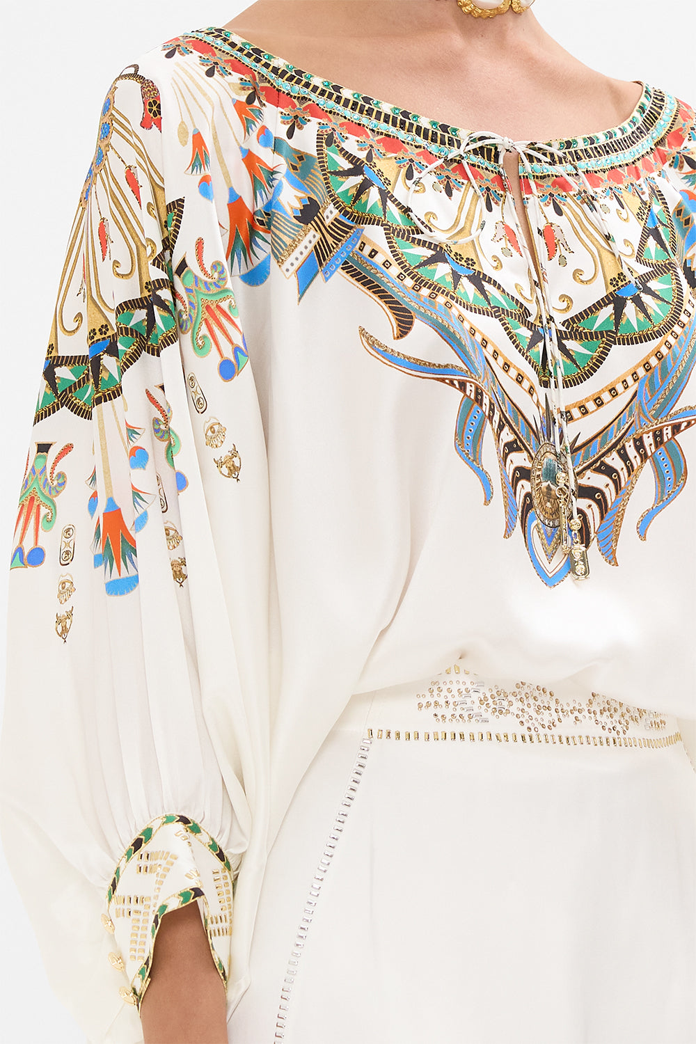 CAMILLA Raglan Sleeve Blouse with Cuff in Valley of the Queens print