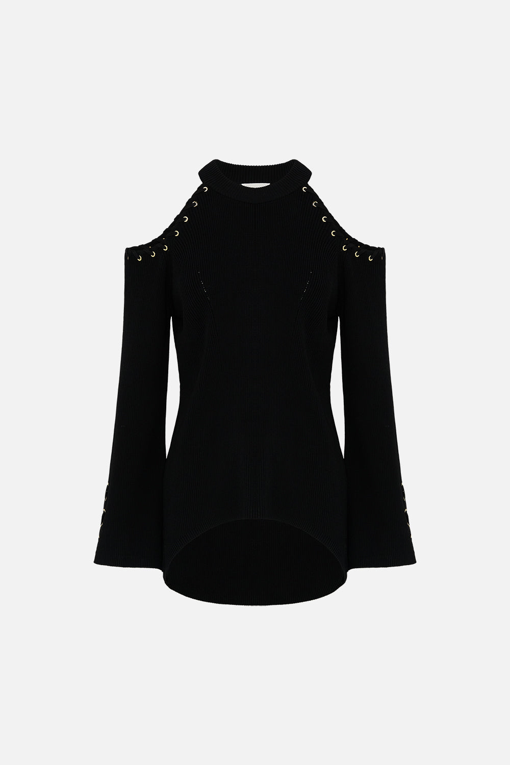 CAMILLA Cold Shoulder Flared Sleeve Knit in They Called Her Nefertari print