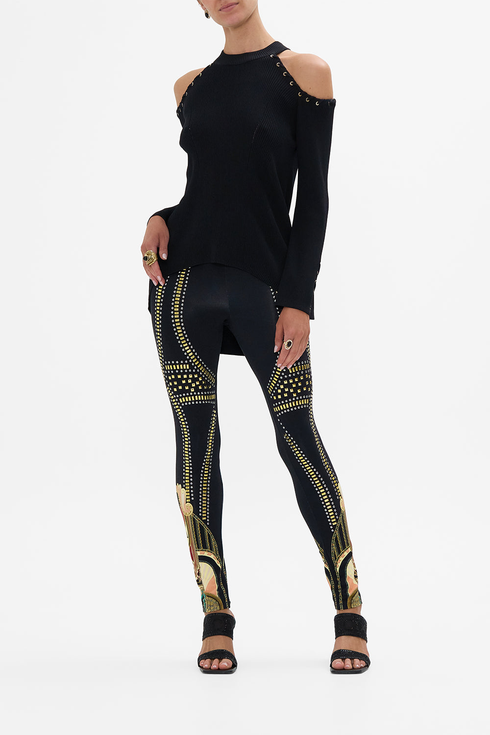 CAMILLA Cold Shoulder Flared Sleeve Knit in They Called Her Nefertari print