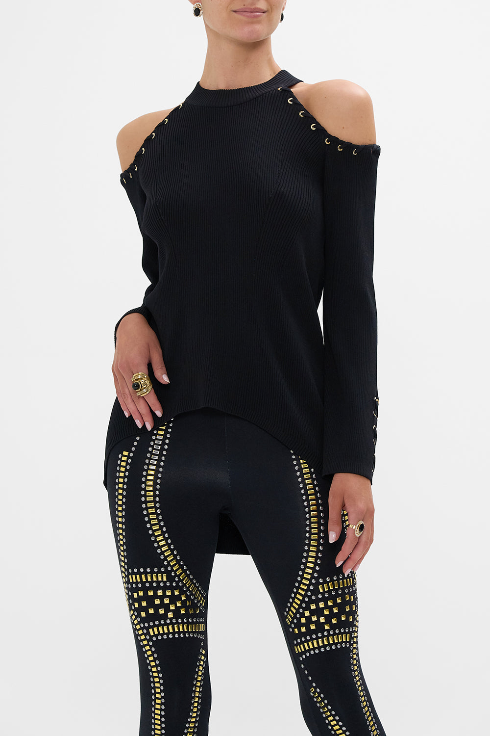 CAMILLA Cold Shoulder Flared Sleeve Knit in They Called Her Nefertari print