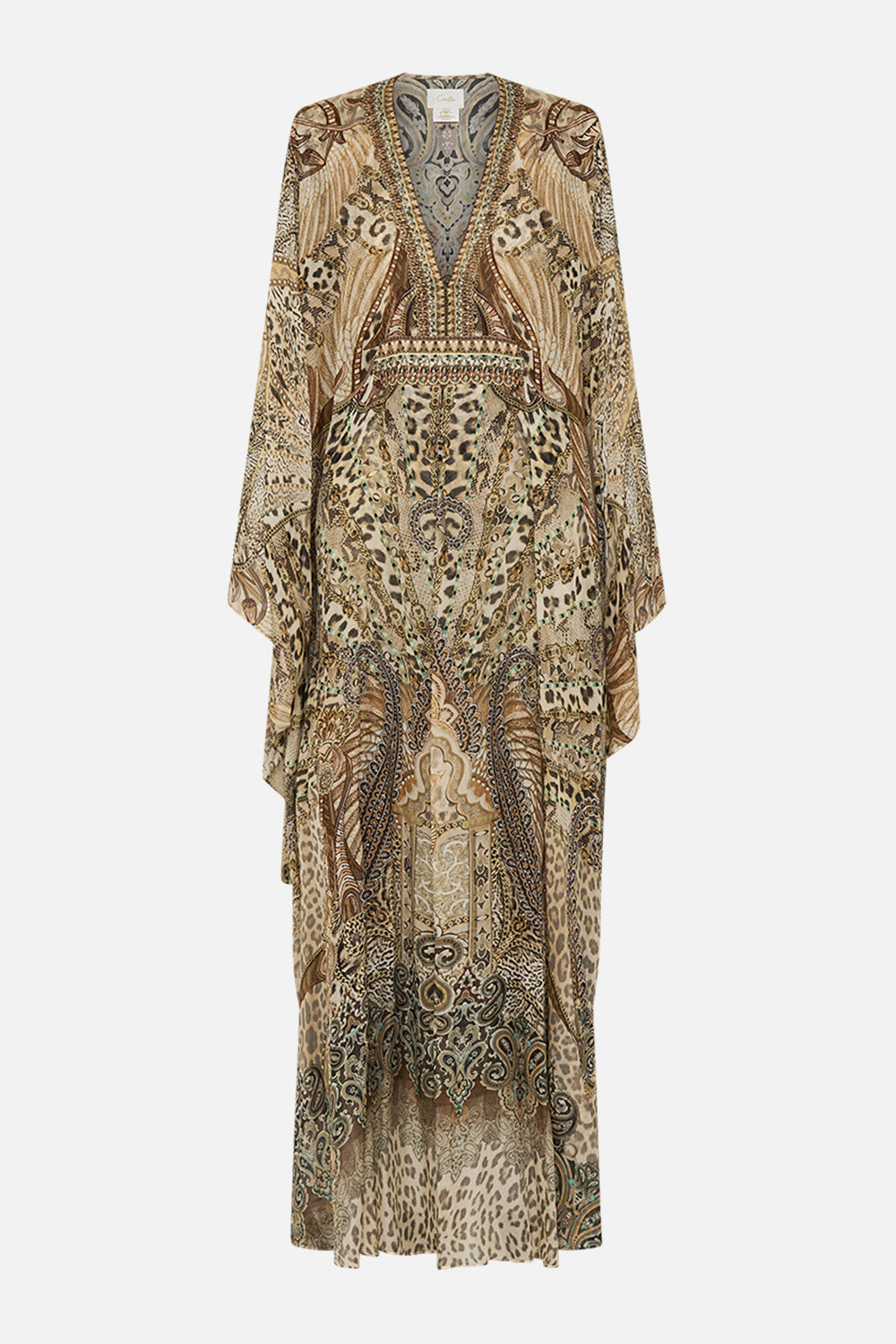 CAMILLA Long Kaftan with Waist Detail in The Throne Room print