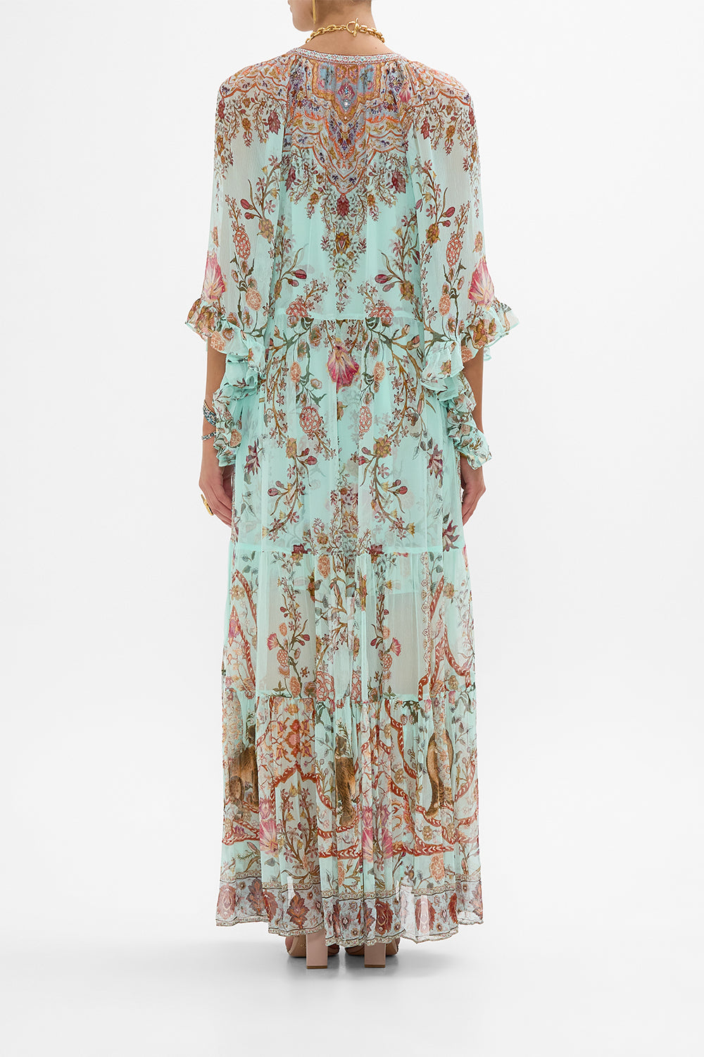 CAMILLA Wide Sleeve Gathered Dress in Weaving Worlds print