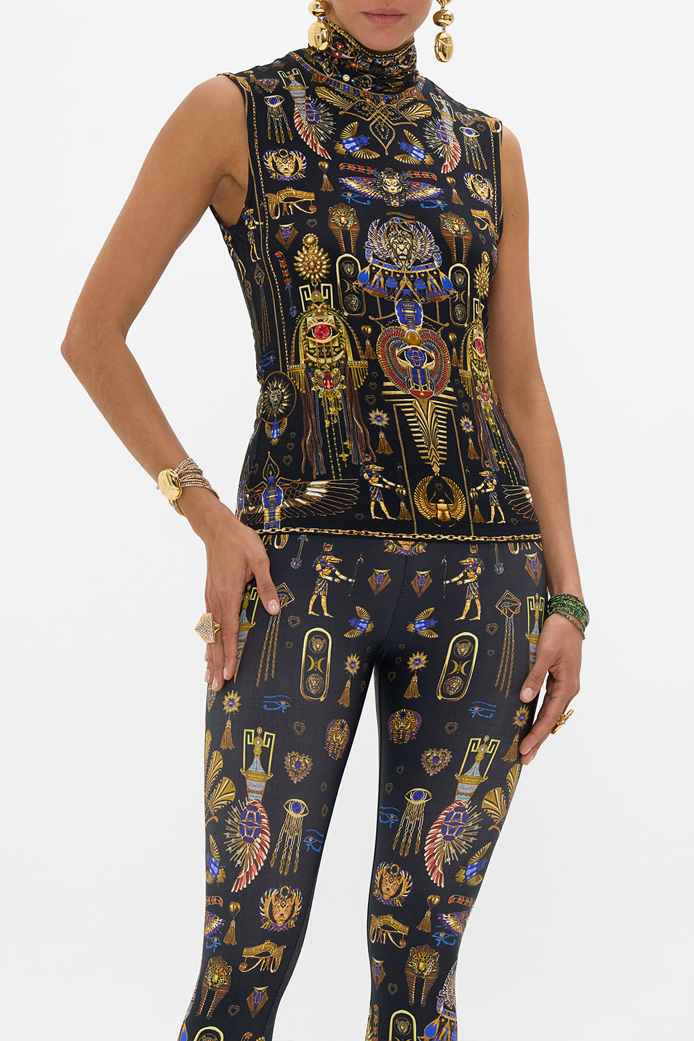 CAMILLA Sleeveless Turtleneck in Cartouche Kingdom print. 