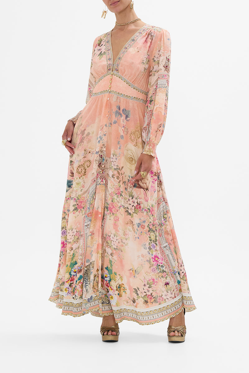 BUTTON DRESS WITH SHAPED WAISTBAND A TILED WONDERLAND