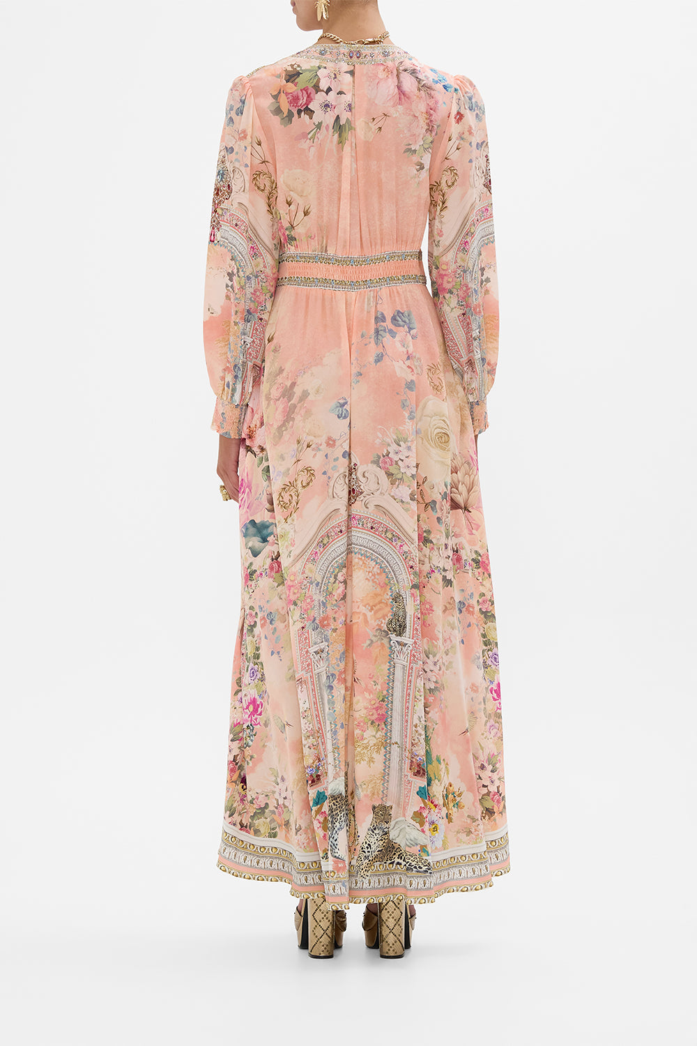 CAMILLA Button Dress With Shaped Waistband in The Jewellery Palace Print. 