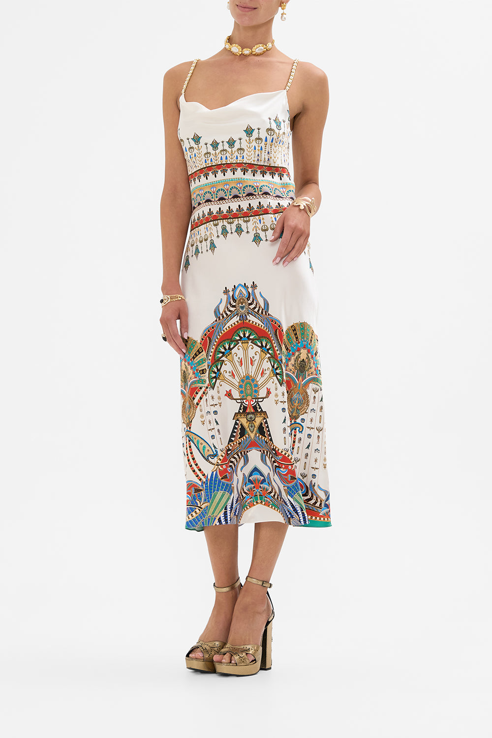 CAMILLA Long Bias Slip in Valley Of The Queens print