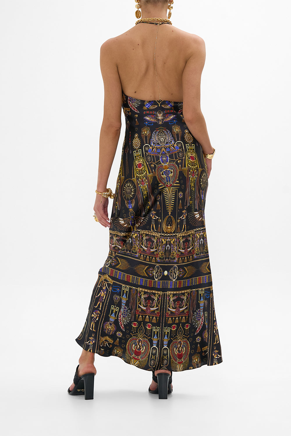 CAMILLA Chain Detail Slip Dress in Cartouche Kingdom print. 