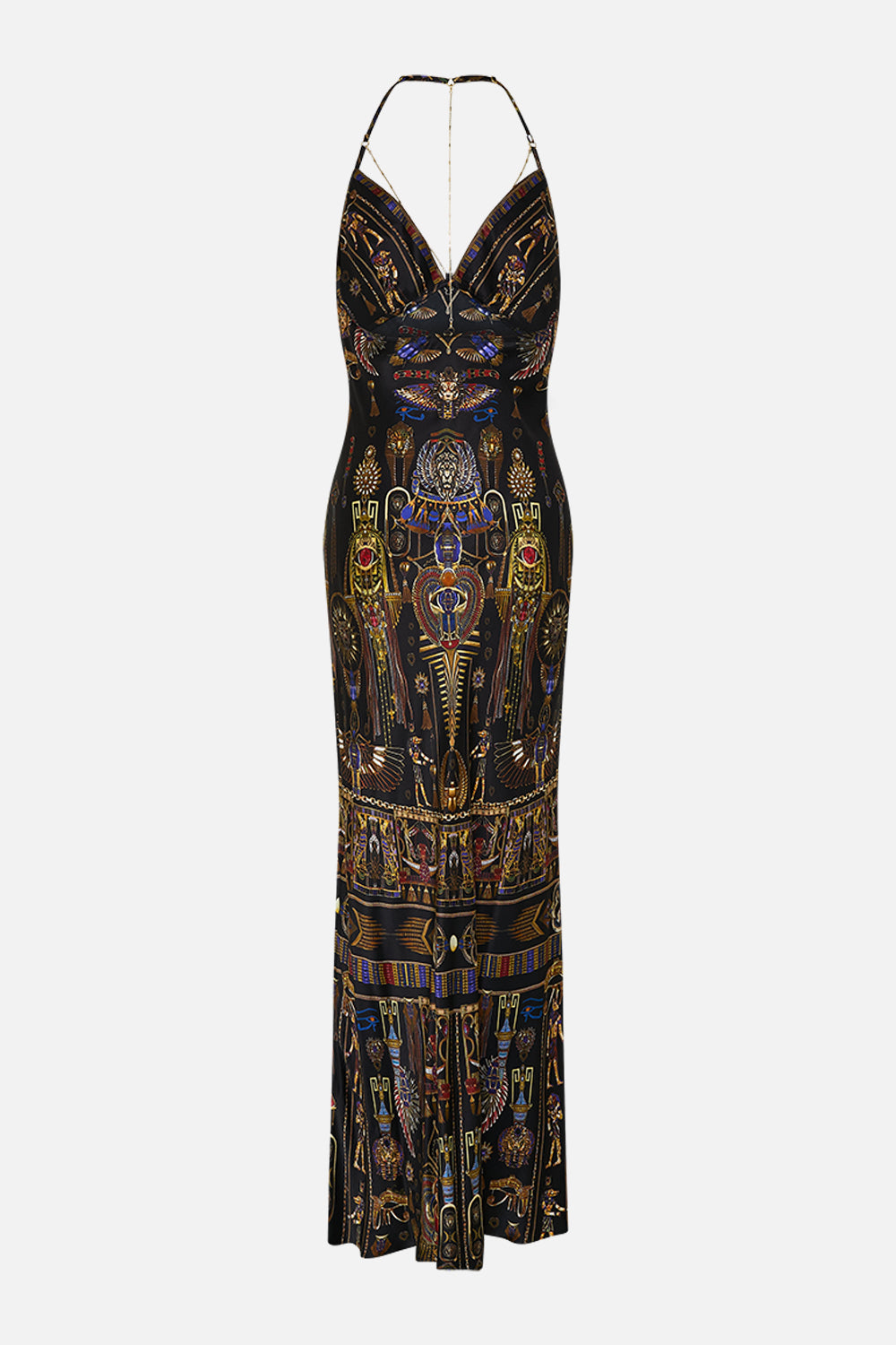 CAMILLA Chain Detail Slip Dress in Cartouche Kingdom print. 