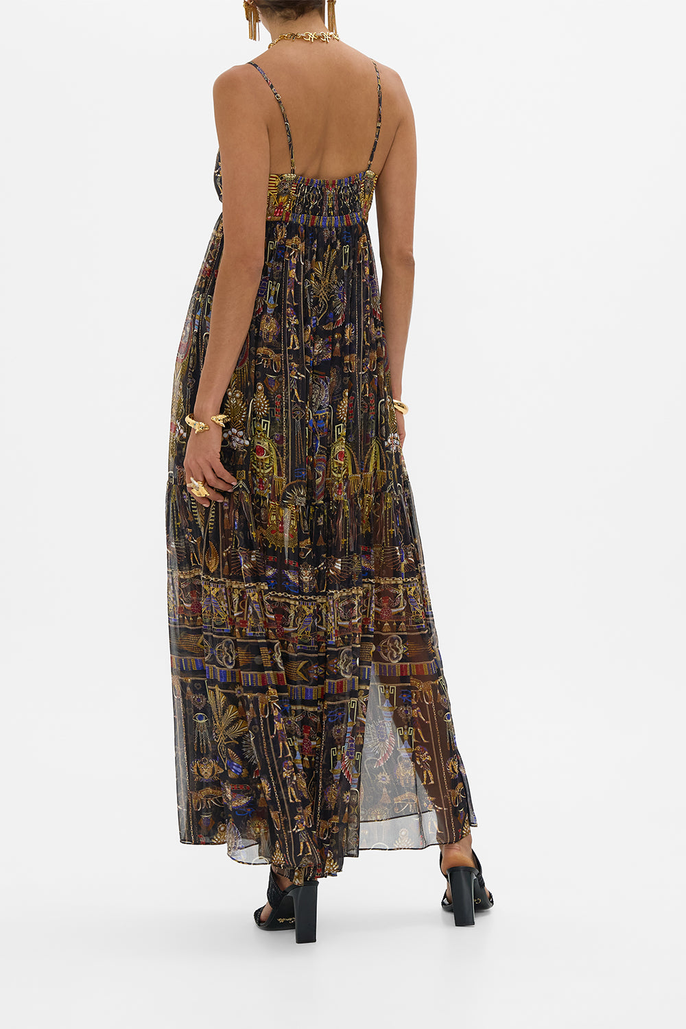 CAMILLA Double Strap Detail Dress in Cartouche Kingdom print. 