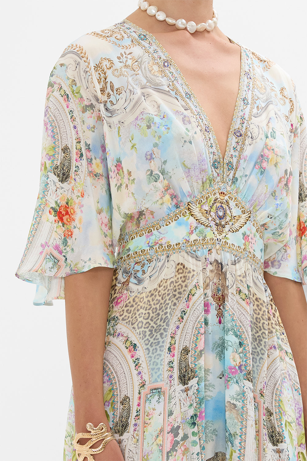 CAMILLA Waisted Dress With Hem Ruffle in We Always Have Alexandria Print. 