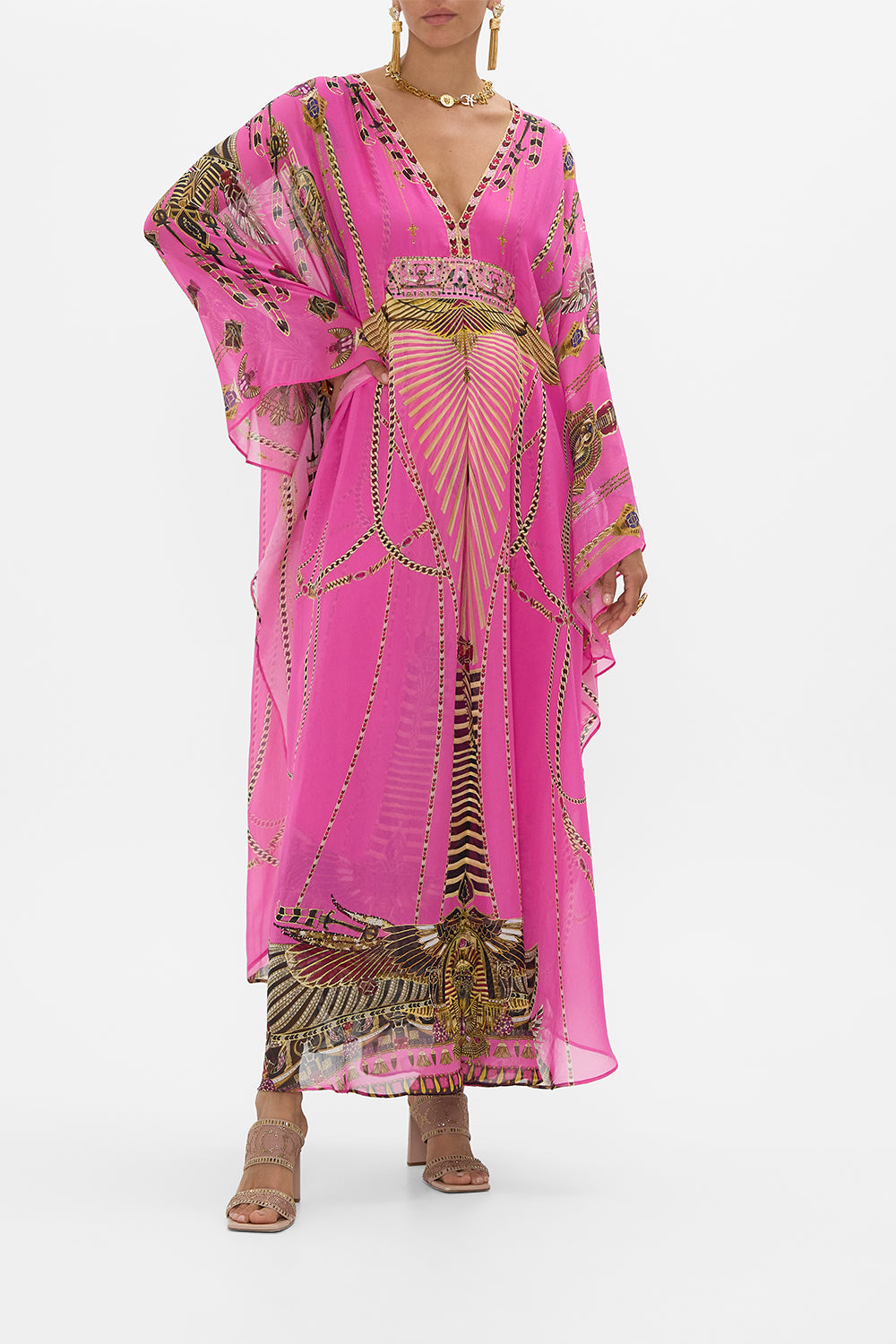 CAMILLA Long Kaftan With Waisted Detail in Song Of The Scarab print. 