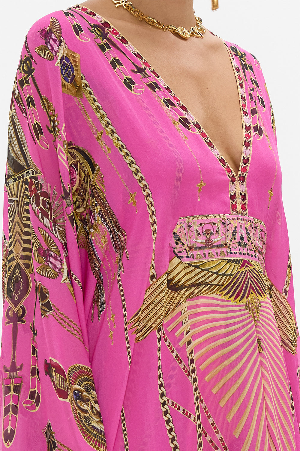 CAMILLA Long Kaftan With Waisted Detail in Song Of The Scarab print. 