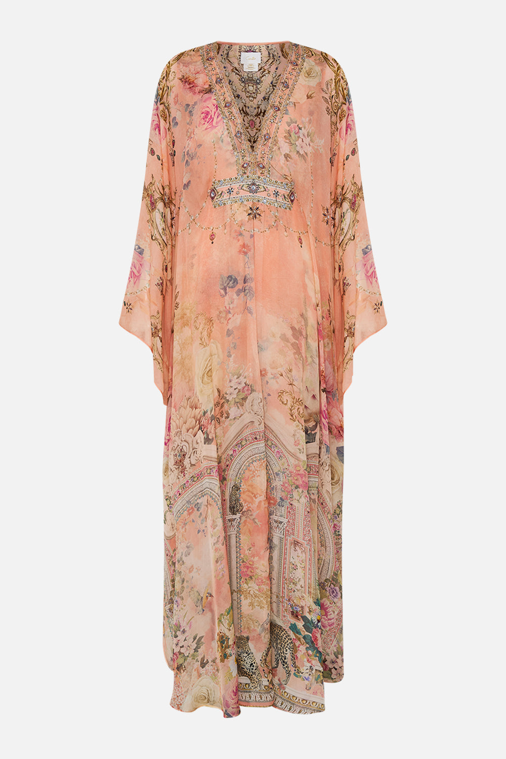 CAMILLA Long Kaftan With Waist Detail in The Jewellery Palace Print. 