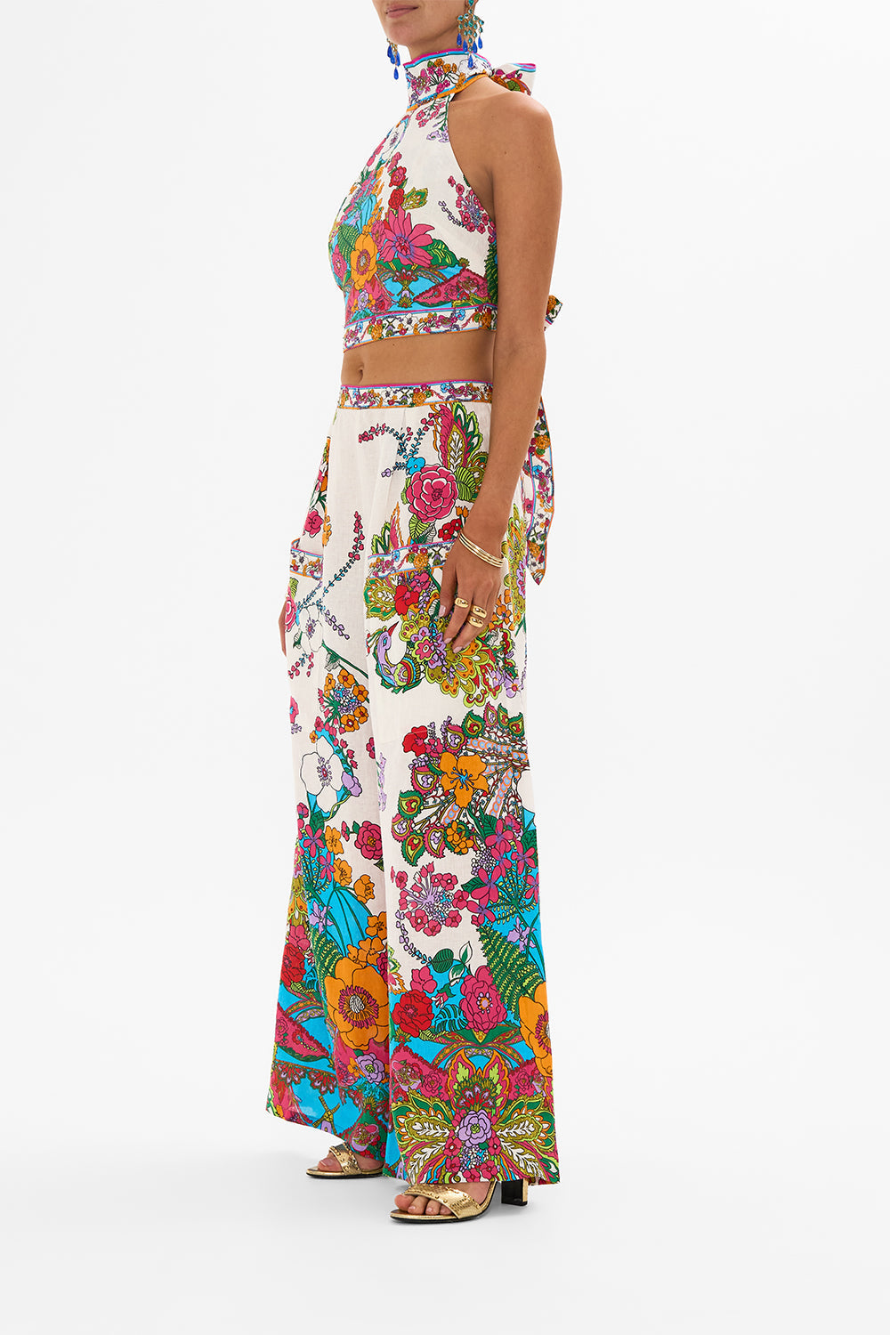 CAMILLA retro floral wide leg trouser with front pockets in Cosmic Prairie print.