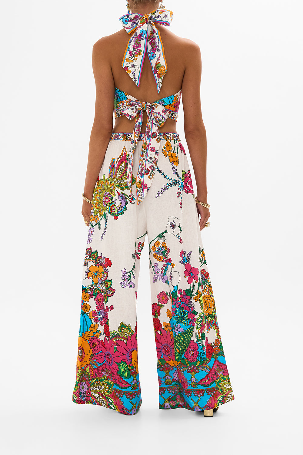 CAMILLA retro floral wide leg trouser with front pockets in Cosmic Prairie print.