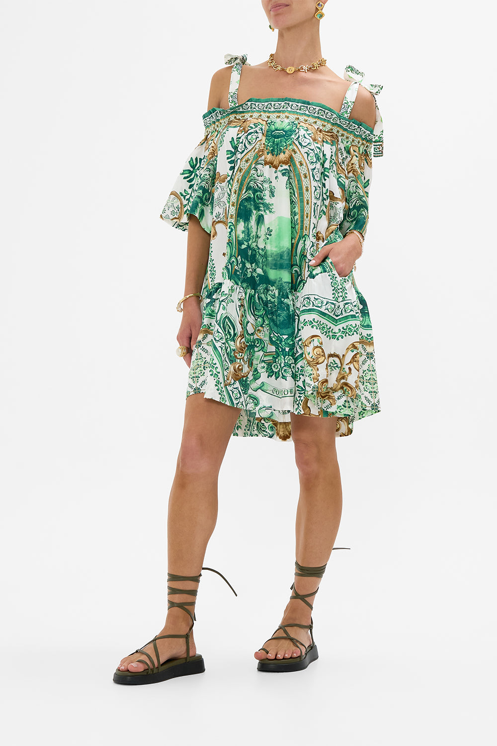 OFF SHOULDER FRILL DRESS WITH STRAPS CORRIDOR OF CALM